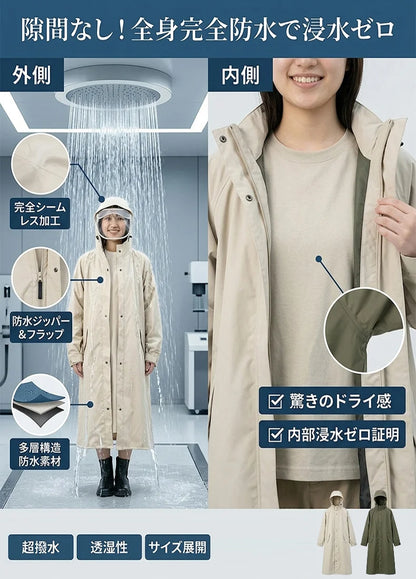 高防水 袖付き レインポンチョ