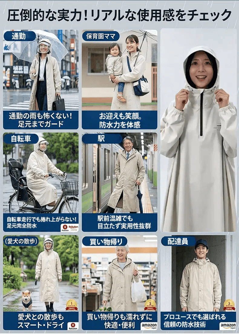 高防水 袖付き レインポンチョ