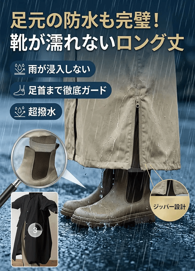 高防水 袖付き レインポンチョ