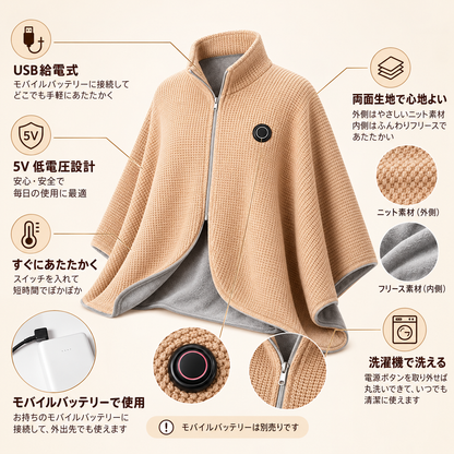 #4 - USB給電式あったか電気ブランケット｜ふんわりフリース・着る毛布