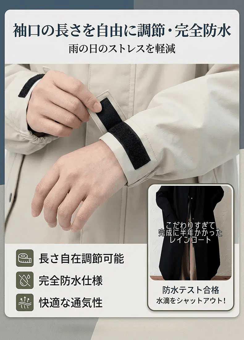 高防水 袖付き レインポンチョ