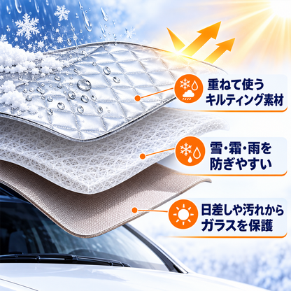 4層構造 フロントガラス凍結防止カバー｜雪・霜・雨・紫外線対策 マグネット固定式