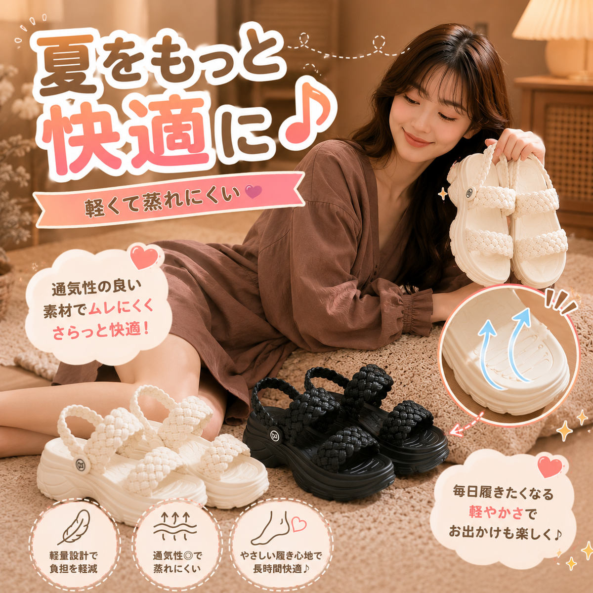厚い底サンダル レディース 夏新作