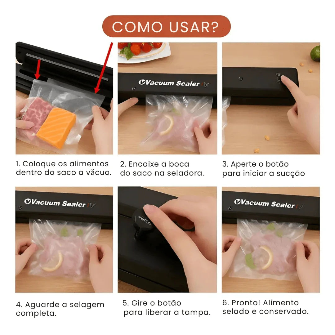 Seladora e Embaladora Automática a Vácuo Portátil + 10 Sacos de Brinde - Modern Casa