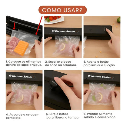 Seladora e Embaladora Automática a Vácuo Portátil + 10 Sacos de Brinde - Modern Casa