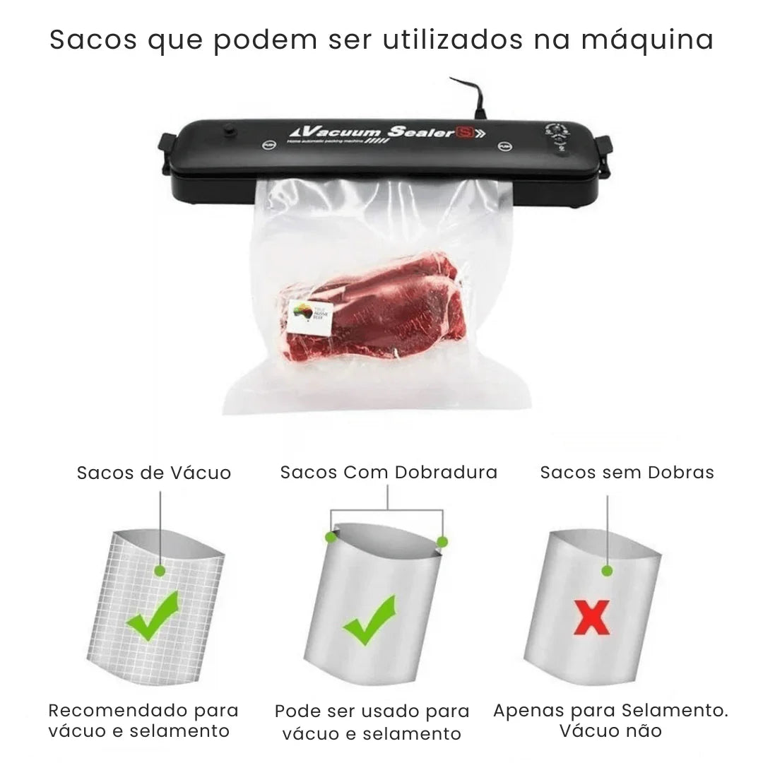 Seladora e Embaladora Automática a Vácuo Portátil + 10 Sacos de Brinde - Modern Casa
